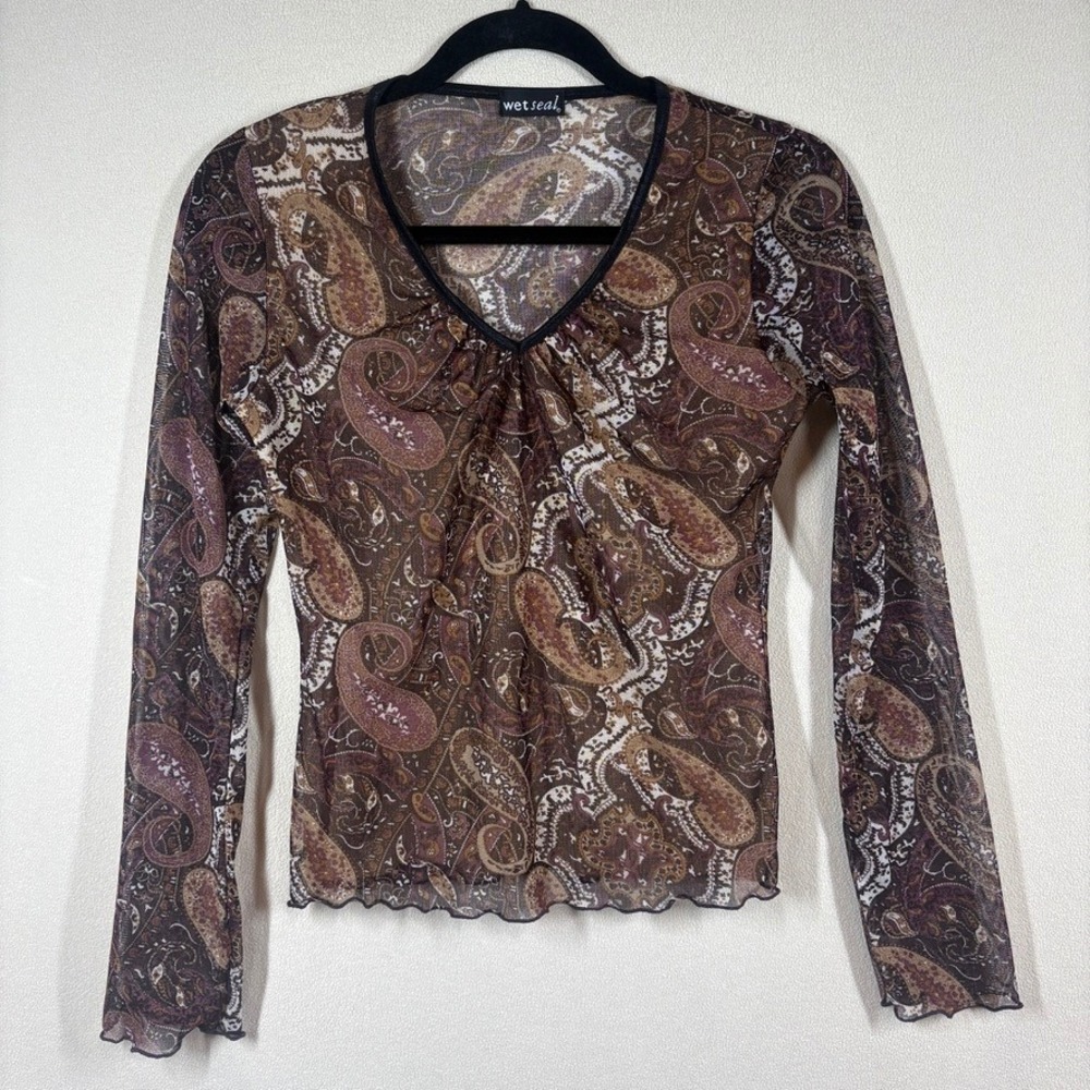 Vtg Y2K Fairy Grunge Wet Seal Paisley Mesh V-Neck Lettuce Hem Whimsigoth Indie M